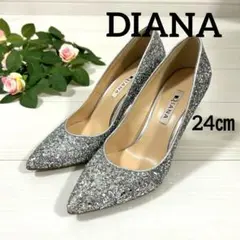 DIANA グリッターパンプス 24cm シルバー ポインテッドトゥ