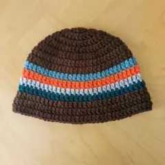 クロシェハット バケハ ビーニー クラッシャーハット ニット帽 手編み ボーダー