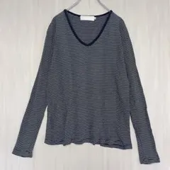 ピンクポンク【M】長袖Tシャツ　Vネック　カットソー　ボーダー　カジュアル　大人