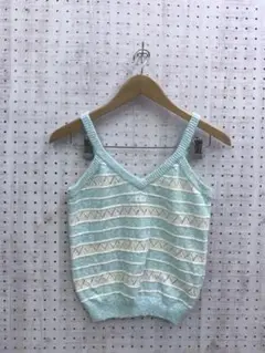 レトロドーリーvibes古着 courreges ロゴ刺繍ボーダーニットキャミ