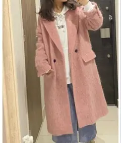 極美品 ザラ ZARA アルパカ ピンク シャギーコート マンテコ ロングコート