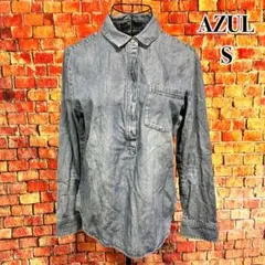 美品☆AZUL コットン100% デニムシャツ　長袖シャツ　薄手　デニムブルーSのサムネイル