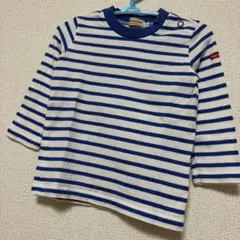 ミキハウス 長袖Tシャツ ボーダー ロゴワッペン 70-80