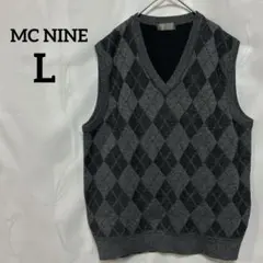 MC NINE 【L】ダイヤモンド柄 ニットベスト グレー 灰色 ニット メンズ