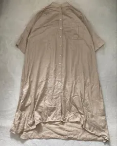 シャツワンピース ノーカラーシャツ コットン100% シンプル ベージュ フリー