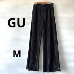 GU プリーツワイドパンツ 黒　ウエストゴム　体型カバー　春夏　M