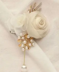 【華やか上品】コサージュ　シフォン×パールの花ブローチ❉卒業式卒園式入学式入園⑬