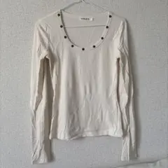 YRZS 長袖 ピチ Tシャツ スタッズ ホワイト 白