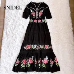 スナイデル エンブロイダリーワンピース 半袖 刺繍 花柄 レース ブラック F
