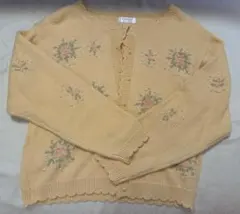 花柄刺繍 ニットカーディガン 長袖 イエロー　森系　森女系のサムネイル