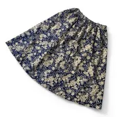 レトロ 和柄 桜 蝶々 コットン　フレアスカート 日本製 藍染風　ウエストゴムF