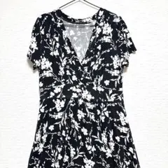 【Croft&Barrow】美品 花柄Vネックマキシワンピース M モノトーン