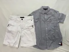 トミーフィルガー ストライプ半袖シャツとショートパンツ