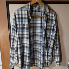 Coen 青系チェック 長袖ネルシャツ M