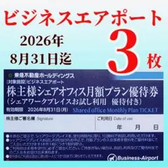 ビジネスエアポート　シェアワークプレイス　東急不動産ホールディングス株主優待券o