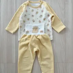 イエロー 動物柄 ベビーパジャマ セット　裏起毛