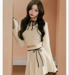 Darich ウエストオープンリボンデザインニットミニワンピース