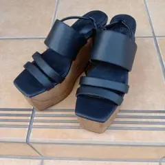 【EMODA】ウッドソール 厚底サンダル ブラック