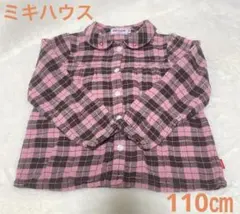 ミキハウス　チェックブラウス　花柄刺繍　　110㎝