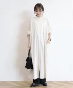 AMERICAN HOLIC バンドカラーバックタックワンピース　アイボリー　M