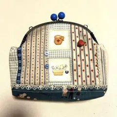 レトロ可愛いベス&ビリーのブルー系パッチワーク風のがま口(ハート