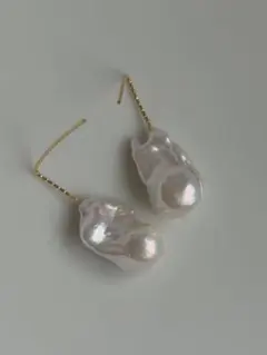 メタリック　虹色　オイスターバロック　淡水パール　ピアス　14KGF