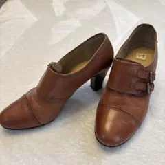 ing チャンキーヒールローファー　ブラウンレザー ダブルバックル　22.5cm