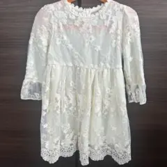130刺繍 レース キッズ ワンピース 白 フォーマル 発表会 七五三 結婚式