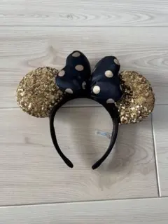ミニー耳カチューシャ スパンコール 黒 ゴールド