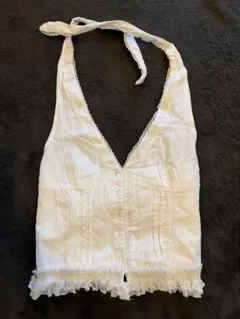 【2/7まで】ホワイト トップス ビスチェ フリル