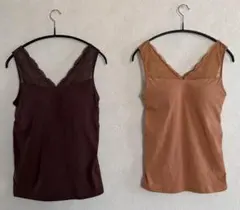 ユニクロ ☆ レーヨンコットンレースVネックブラタンクトップ - M -