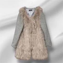 【高級カシミヤファー】Filomo ウール切り替えコート ノーカラー L 古着