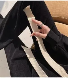 【最安値】ストレートパンツ　ハイウエスト　リブ　カジュアル　ワイドパンツ　太紐