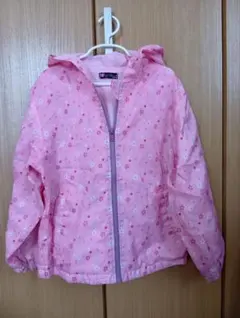 130cm 花柄ピンクジャケット フード付き ウインドブレーカー　裏地　女の子