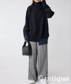 antiqua アシメハイネック ニットセーター