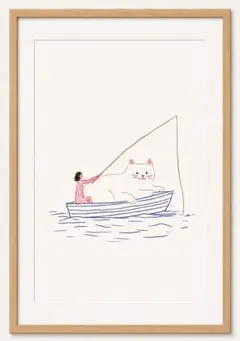＜ボートで釣りをする巨大猫＞ 現代アート