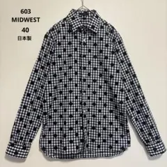 603MIDWEST ロクマルサン　ギンガム×ドットシャツ　長袖　40白✖️黒