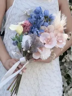 ウェディングブーケ/アーティフィシャルフラワーブーケ/ブルーとピンク