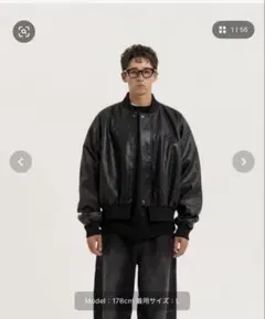 オーバーサイズフェイクレザーMA-1ジャケット Lサイズ ブラック nanmo