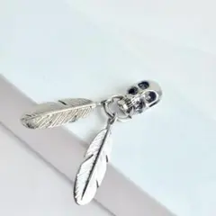 骸骨 スカル 羽根 フェザー ペンダントトップ アクセサリー