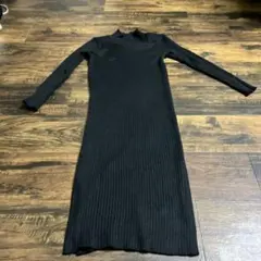 dazzy storeリブニット ブラック ロングワンピース 長袖フリーサイズ