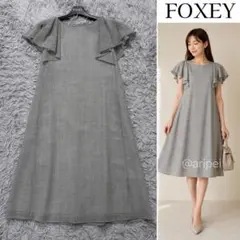 美品》フォクシー 定価10万 襟付きリネンワンピース サマーリーフ