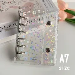 A7 シール帳 星柄 クリアバインダー ダブルボタン 6穴 手帳 キラキラ
