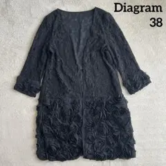 4577【美品】ダイアグラム　レースニットトップ キャンディスリーブ 花柄　黒 4577【美品】ダイアグラム レースニットトップ キャンディスリーブ 花