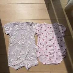 半袖 花柄・ハート柄ロンパース2点セット