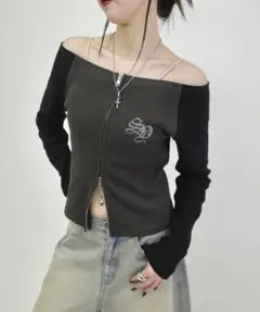 SLOPPY 　ラインストーンリブジップワンオフショルのサムネイル
