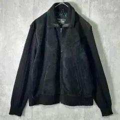 レザー ニット 切替 ジャケット 黒 スエード 本革 ヴィンテージ ジップ