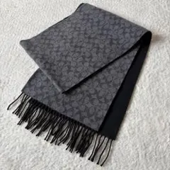 COACH コーチ シグネチャー マフラー ウール×カシミヤ フリンジ付 グレー