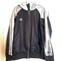 Champion フルジップフードジャケット ブラック/シルバー