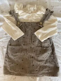 90サイズ　長袖&コトリの星柄コーデュロイサロペット